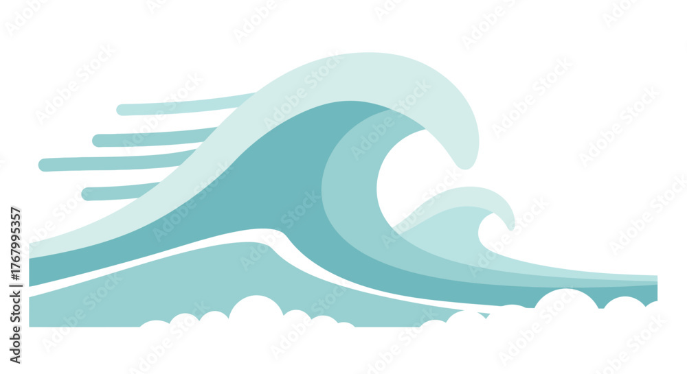 Fototapeta premium Stylized ocean waves illustration depicting movement and sea life elements design