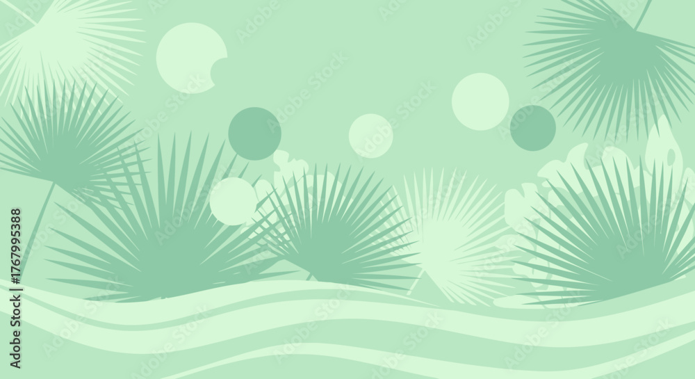 Obraz premium Serene botanical landscape illustration with flowing patterns and simple shapes and light shades