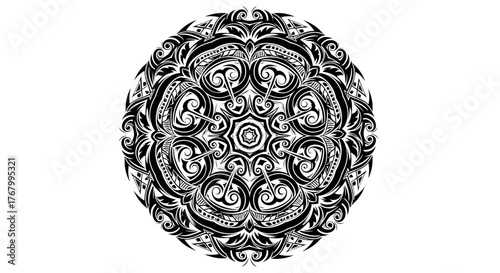 Detailed circular tribal vector design suitable for backgrounds and tattoo designs, intricate