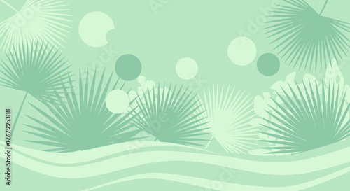 Serene botanical landscape illustration with flowing patterns and simple shapes and light shades