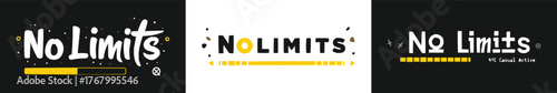 No Limits typography logo set with bold playful lettering and yellow accents for modern active lifestyle branding