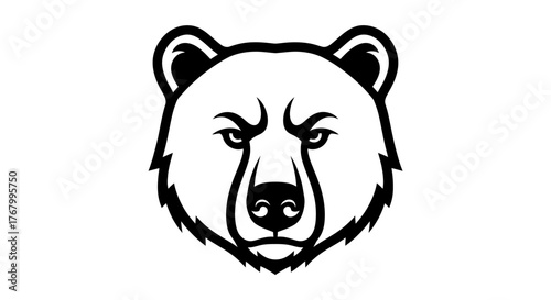Stylized bear head illustration with strong lines in black and white for creative usage