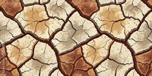 Textured pattern of dry, cracked earth showcasing various shades of brown and beige.