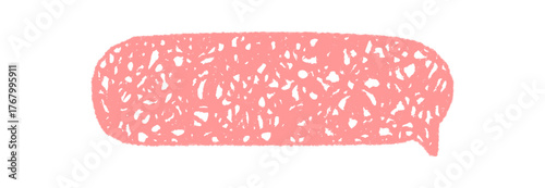 Pink crayon scribble speech balloon with a rough rectangle textbox design. Fluid balloon for message or chat brings playful communication concept and expressive graphic element for curated