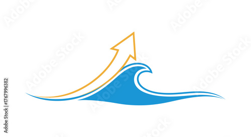 Ocean surge with upward arrow symbolizes business growth and overcoming challenges reaching new