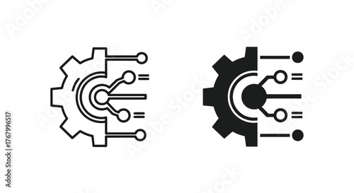 Digital technology and engineering concept with a gear and circuit board elements