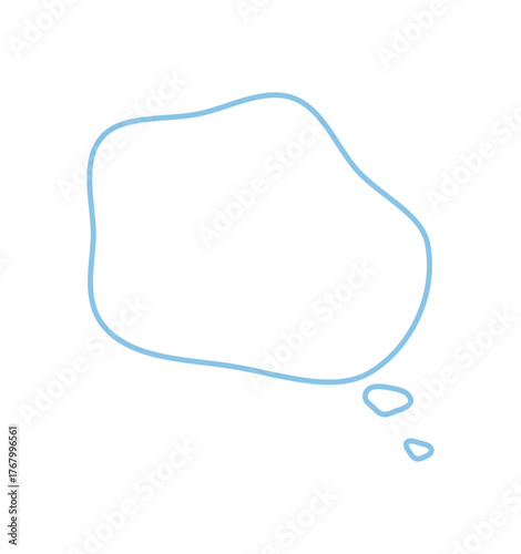 Hand drawn blue squiggle speech bubble icon with round outline style. Cloud shape for chat or talk message and dialogue, outlined in simple blue tone, used as message or thought box.