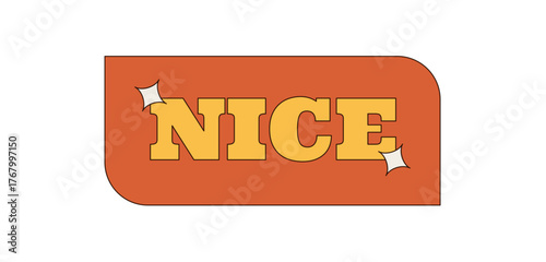 Groovy y2k pop sticker in orange yellow flat style. Positive vintage retro sticker for fun and cool tags or as a playful groovy element for modern pop badges.