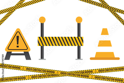 Safety and Roadwork Construction Elements Vector Illustration