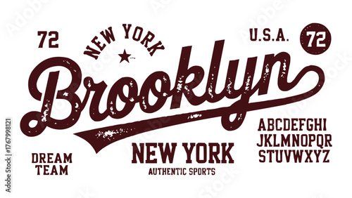 Retro Brooklyn New York sports typography with distressed lettering and classic athletic style for apparel and vintage branding