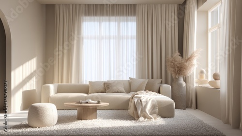 Cozy modern living room with natural light and minimalist decor