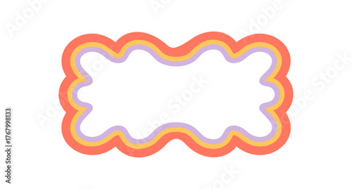 Groovy retro rectangle border with wavy outline and curvy bubble frame style. Doodle label effect adds vintage y2k background character, creative for graphic uses and playful retro themed concepts.