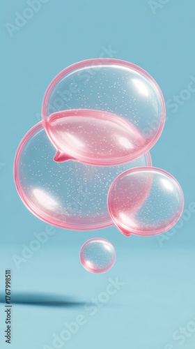 Colorful Transparent Bubbles Floating on Light Blue Background