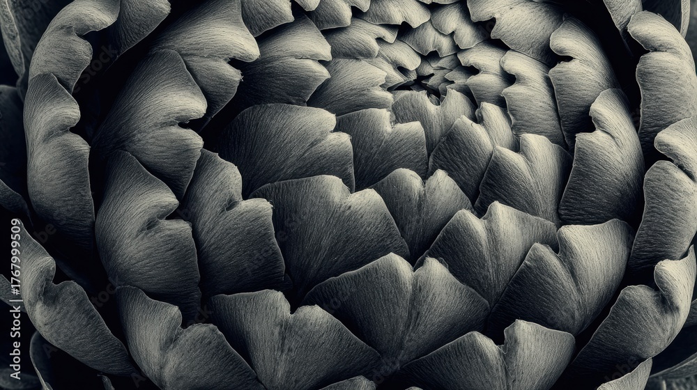 Obraz premium Close-up View of a Beautifully Detailed Artichoke Showcasing Its Intricate Layers and Textures in Black and White