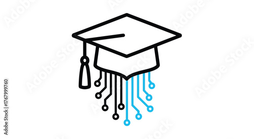 Digital graduation cap with integrated circuit elements, symbolizing the intersection of education and technology