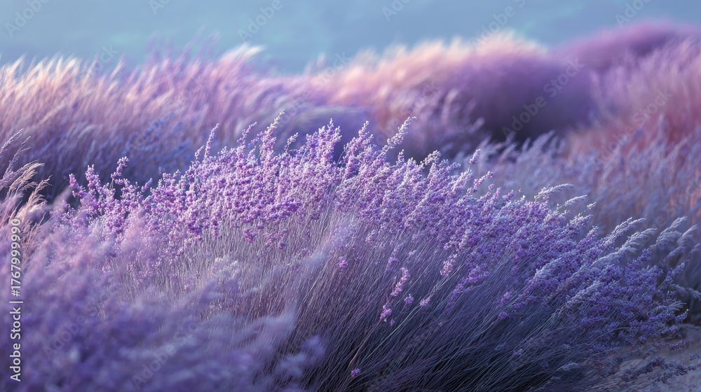 Obraz premium Beautiful Lavender Field in Bloom with Soft Purple Hues and Breeze