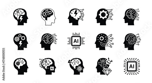 Collection of icons representing artificial intelligence and human brain