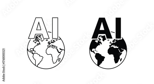 Two stylized icons of the earth with the letters ai superimposed, representing artificial intelligence and global technology