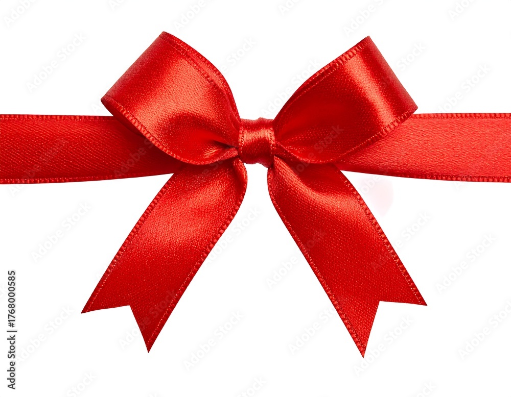 Fototapeta premium Close-up of a bright red satin ribbon tied into a delicate bow