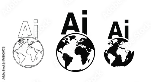 Three globes with the letters ai, two black and one white