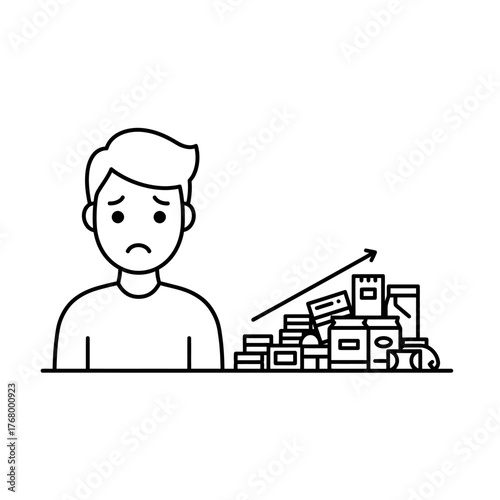 Unhappy man concerned about the rising cost of groceries and goods.