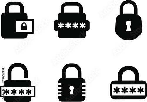 Set of six padlock icons representing security and passwords