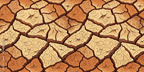 A close-up view of dry, cracked earth with earthy tones showcasing drought conditions.