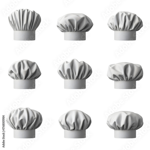 (AI) Nine different chef hats on transparent background