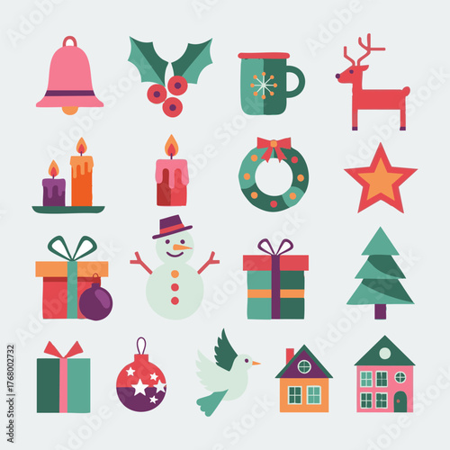 Festive Christmas Decoration Holiday Vector Icon Pack