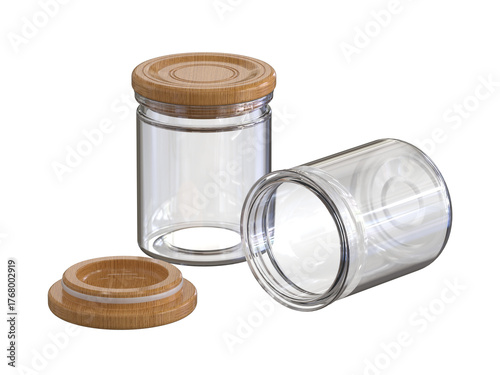 Mockup of multipurpose transparent glass bottle packaging with cap without background