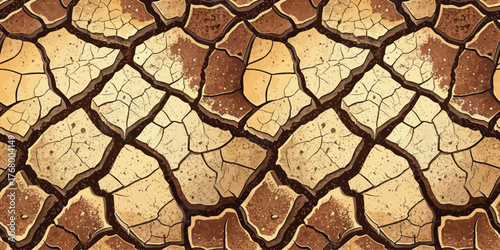 Close-up of dry, cracked earth showcasing various shades of brown and beige, depicting extreme drought conditions.