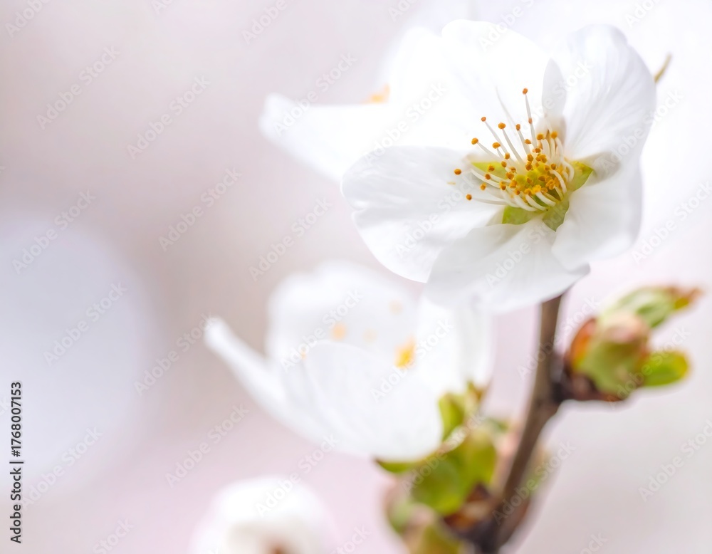 Obraz premium Close-up of delicate white blossoms in soft focus