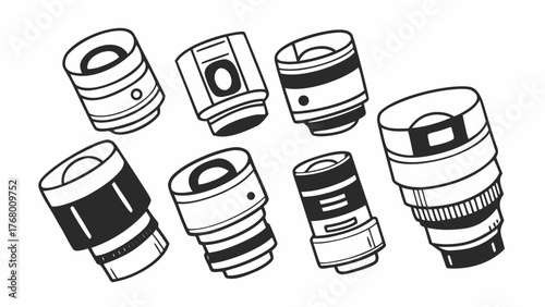 Vector doodle illustration of a camera lens cluster set scalable eps graphics