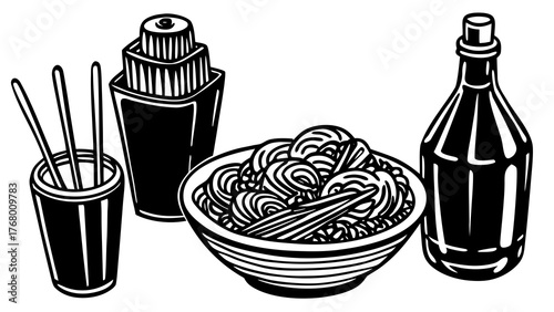 Chow mein noodles meal set illustration vector scalable icon for food asian cuisine