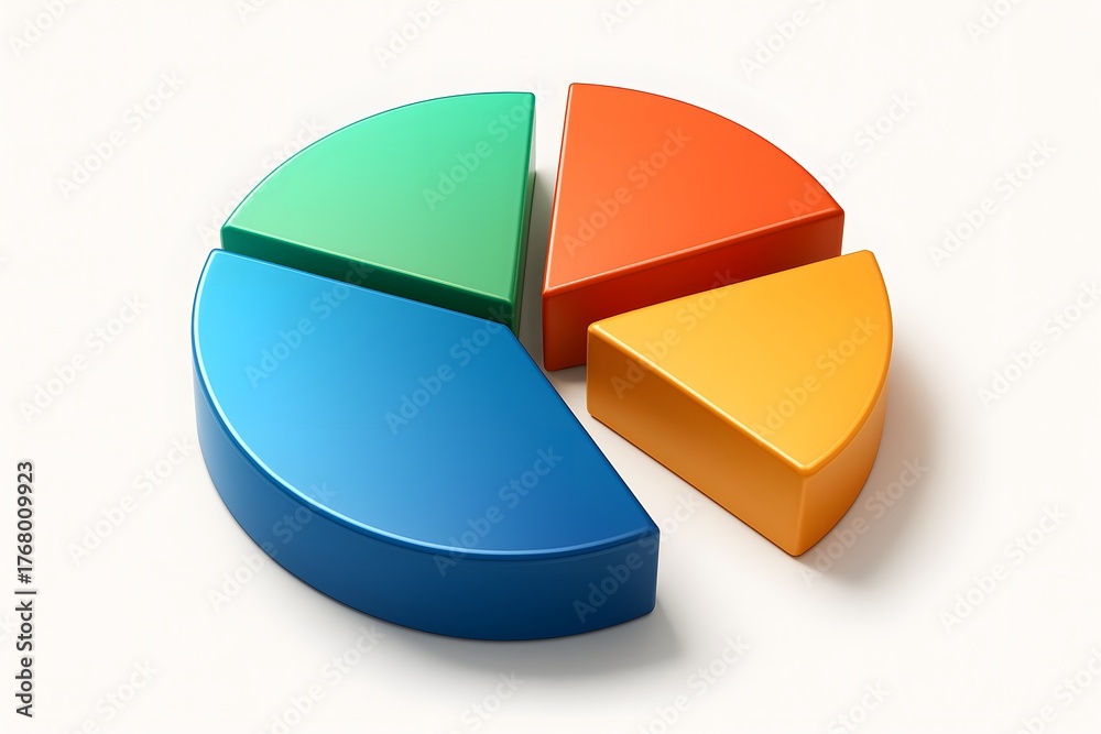 Obraz premium 3D Pie Chart Exploded View – Glossy Gradient Design on White