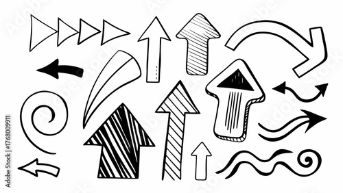 Hand-drawn arrow brush set doodles vector illustrations scalable icon collection