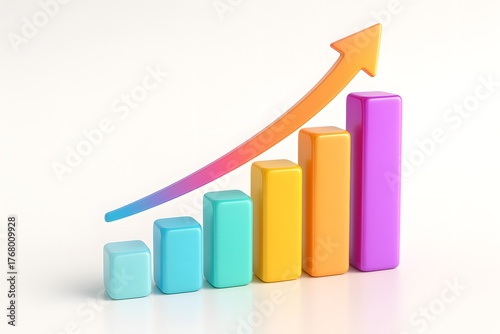 3D Ascending Bar Chart Infographic – Glossy Gradient Design on White