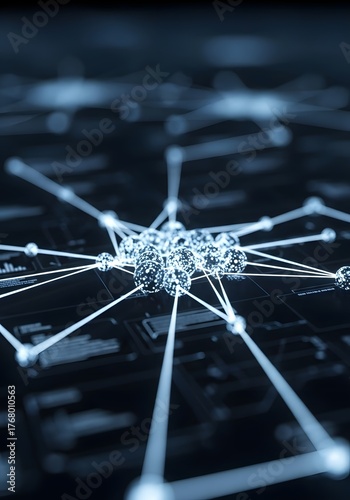 A close-up view of an abstract network of interconnected lines and nodes, suggesting a complex digital structure