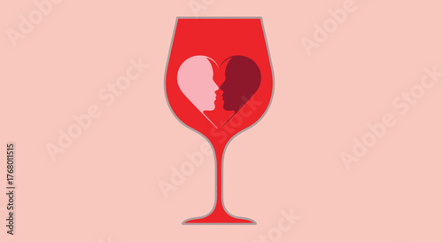 A wine glass silhouette containing two profiles forming a heart shape