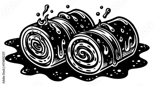 Doodle illustration of delicious gravy rolls with spicy sauce for food art