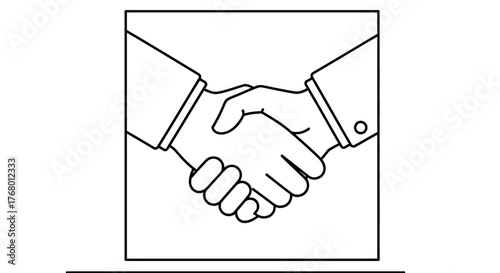 Monochrome outline illustration depicting successful business partnership and agreement symbol