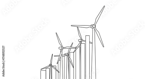 Conceptual illustration showing wind turbines as growth, for alternative energy sources in a