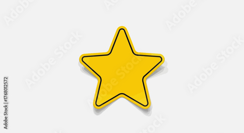 Brilliant yellow star with black outline casting a soft shadow on light backdrop
