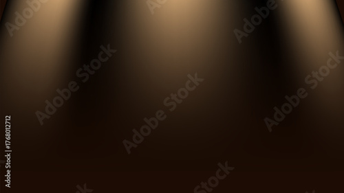 Abstract gold elements with glowing light on black background.