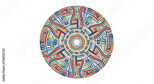 Intricate circular design with vibrant geometric shapes offering a visually engaging pattern