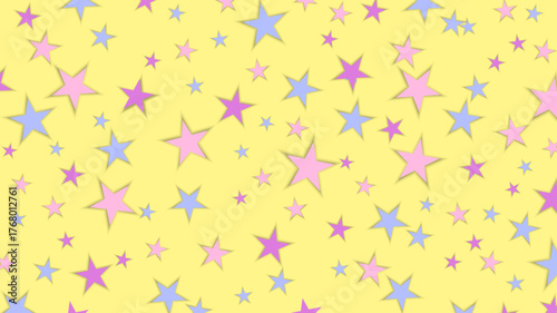 Abstract colorful stars repeat pattern colorful on yellow background.