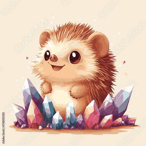 Cute Hedgehog with Crystals Illustration   , vector style simple color