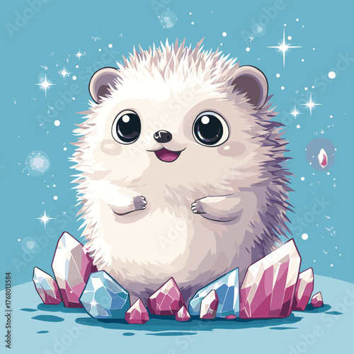 Cute Hedgehog with Crystals Illustration   , vector style simple color