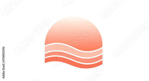 Minimalist sunrise logo depicting a gradient dome with smooth stylized waves representing water