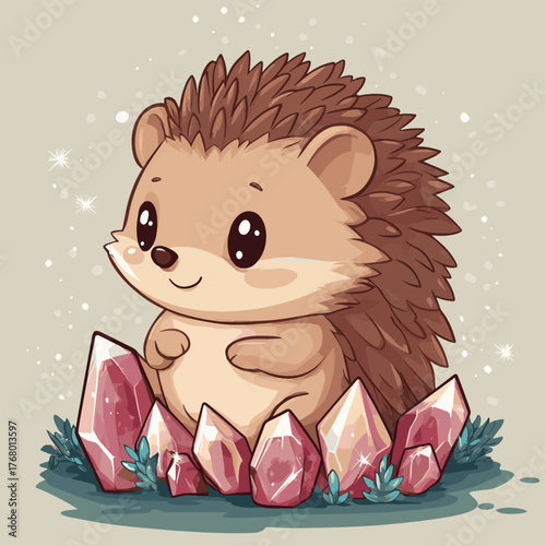 Cute Hedgehog with Crystals Illustration   , vector style simple color